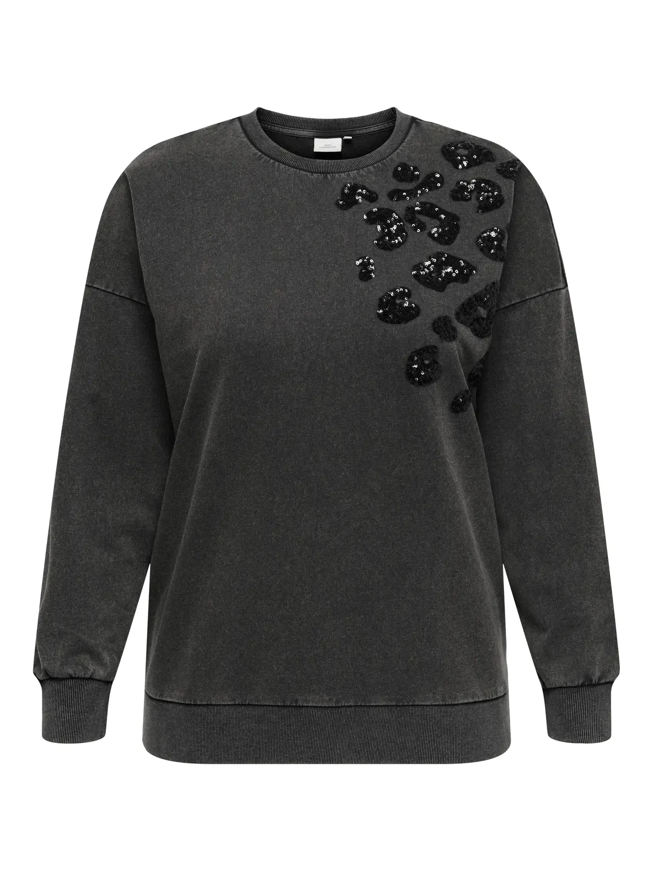 CARALEXA L/S O-NECK SWEAT JRS - Black LEO SEQUINS, xl=54