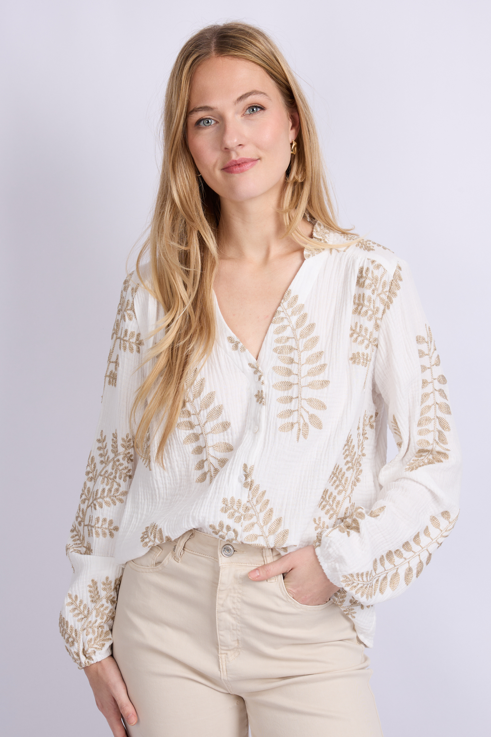 c&s Lize blouse v6 - Offwhite/Gold, M/L