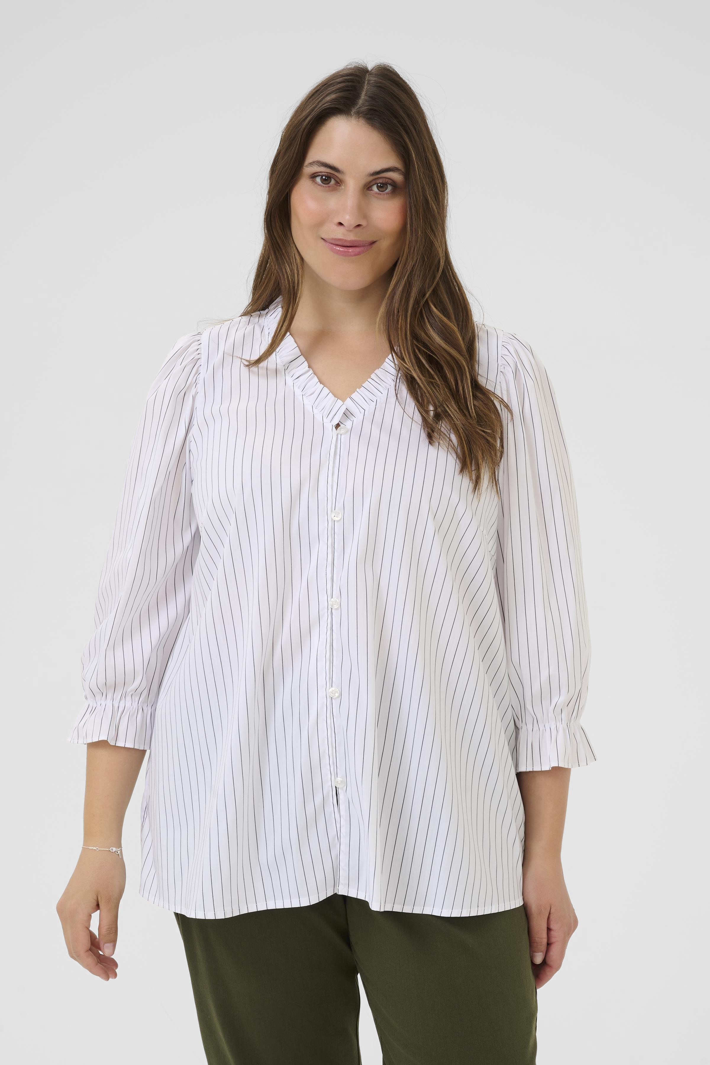 KClenia Frill Blouse s6 - Optical White Stripe, 46