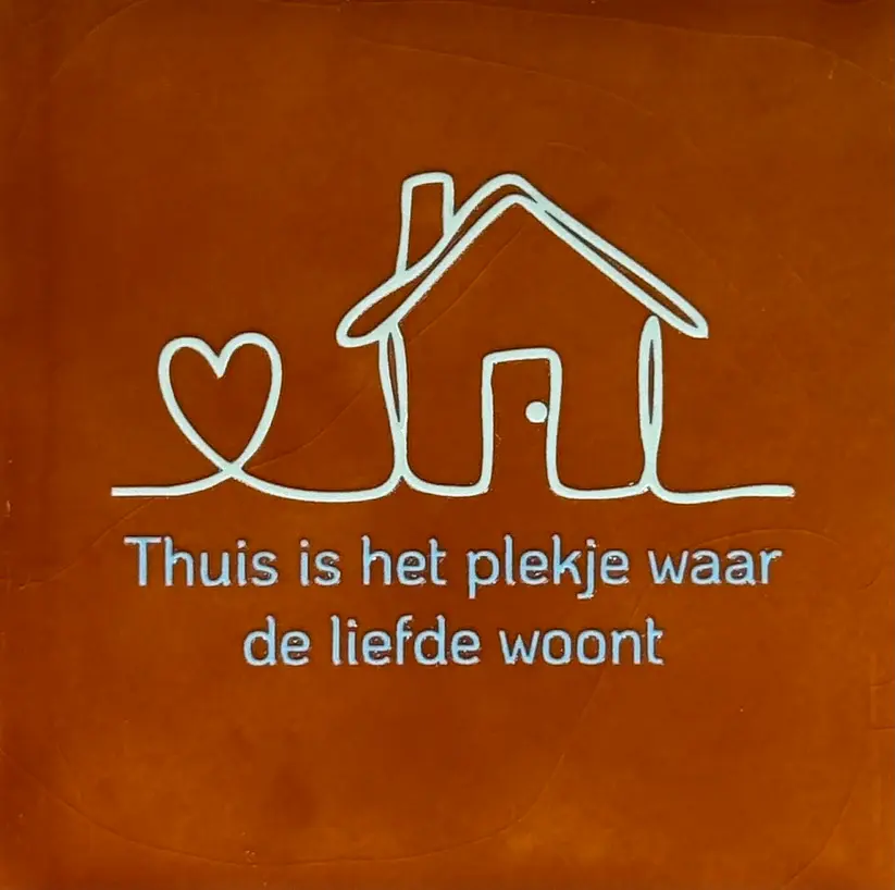 Tegeltje 'thuis is het plekje waar de liefde woont' terra/lichtgroen (warmblauw)
