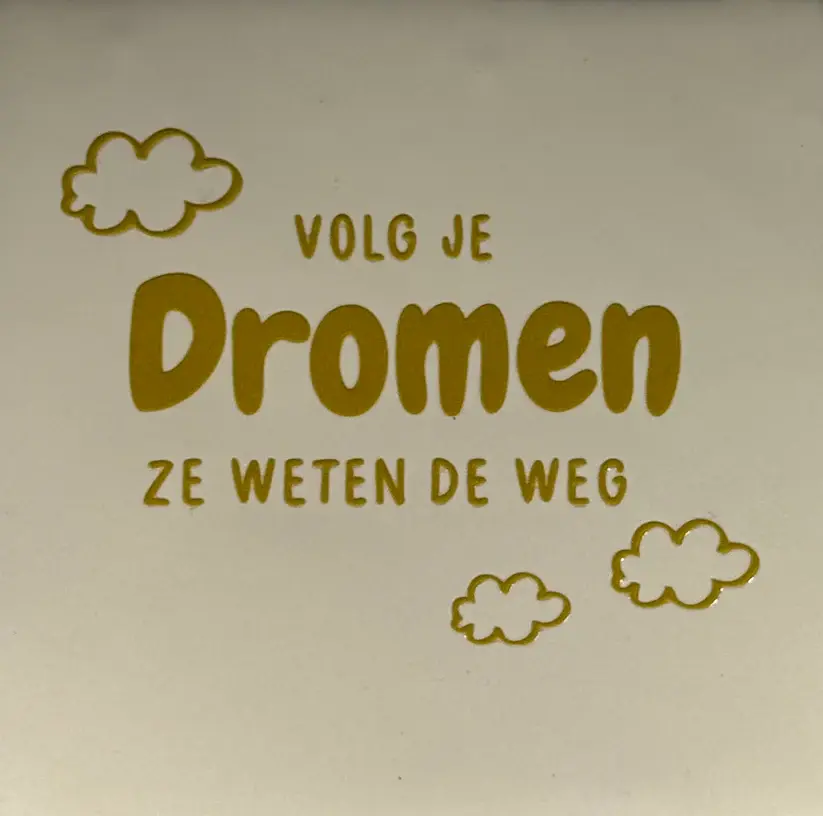 Tegeltje 'volg je dromen ze weten de weg' creme/goud