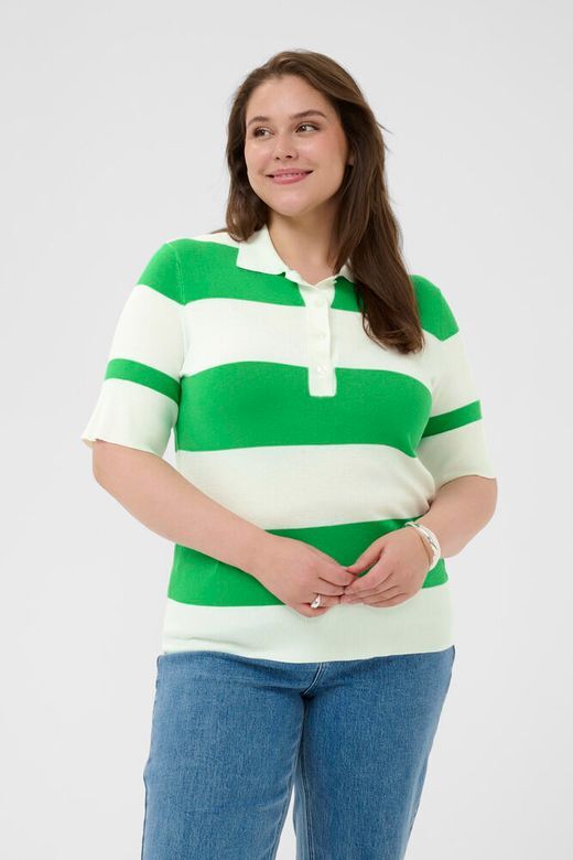 KClizzy Polo Knit s6 - Chalk/Bright Green Stripe, S