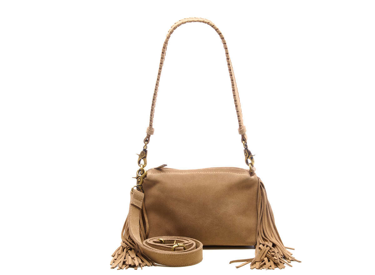 Chabo Suede Stormy Fringes Small Shoulderbag Sand