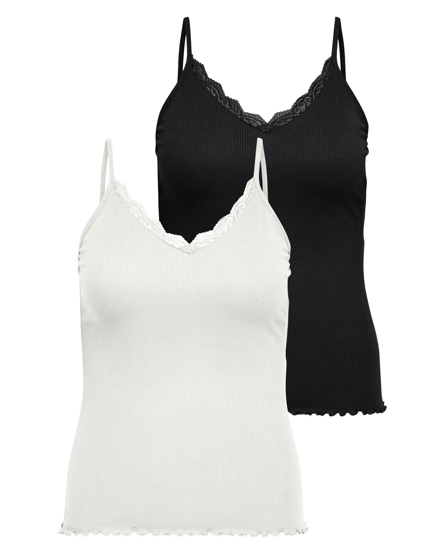 CARSILLE S/L V-NECK TOP 2PACK JRS - Cloud Dancer CLOUD DANCER+BLACK 2 PACK, S-42/44