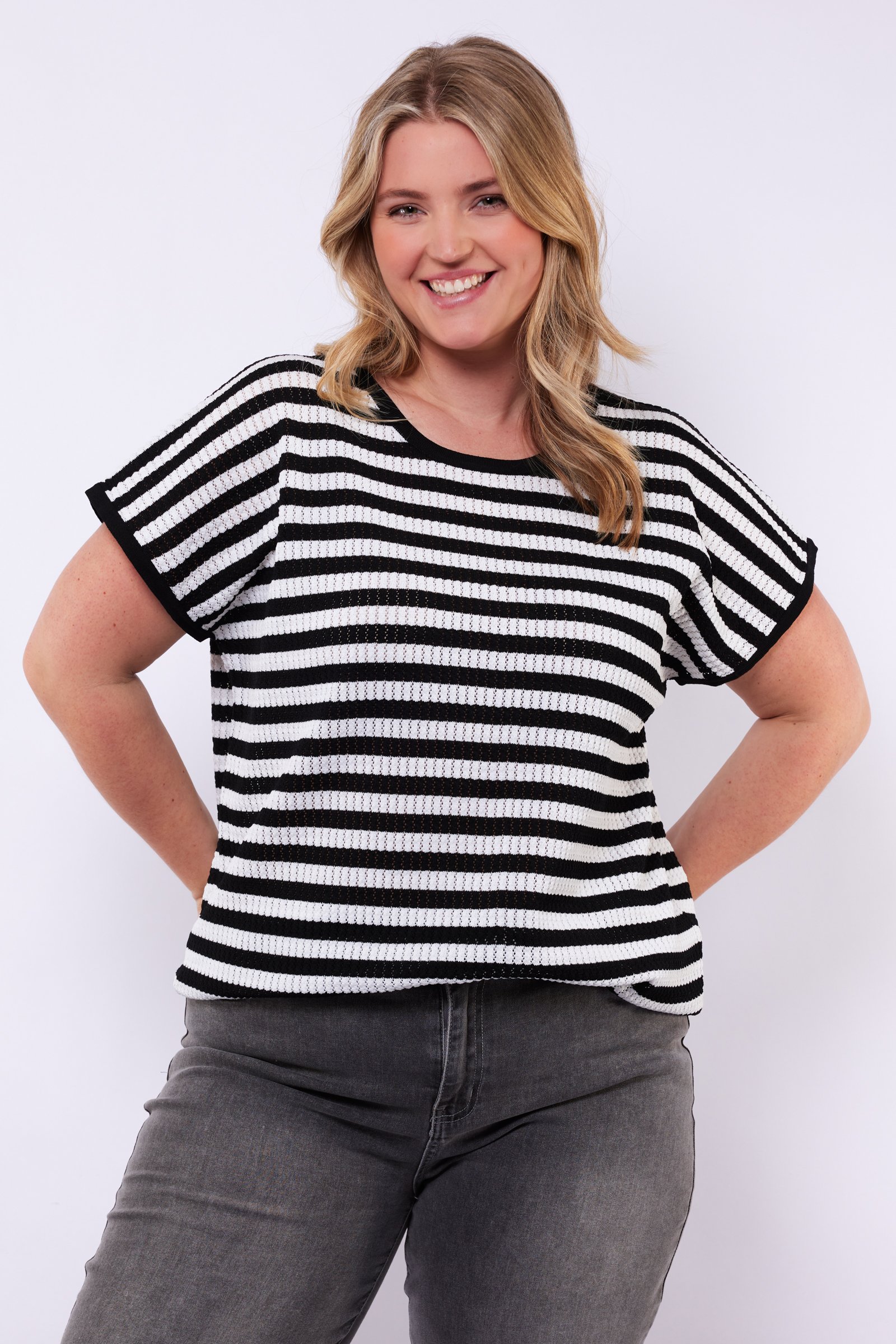 Exxcellent Leighton knit pullover z6 - Black/Offwhite, 46/48