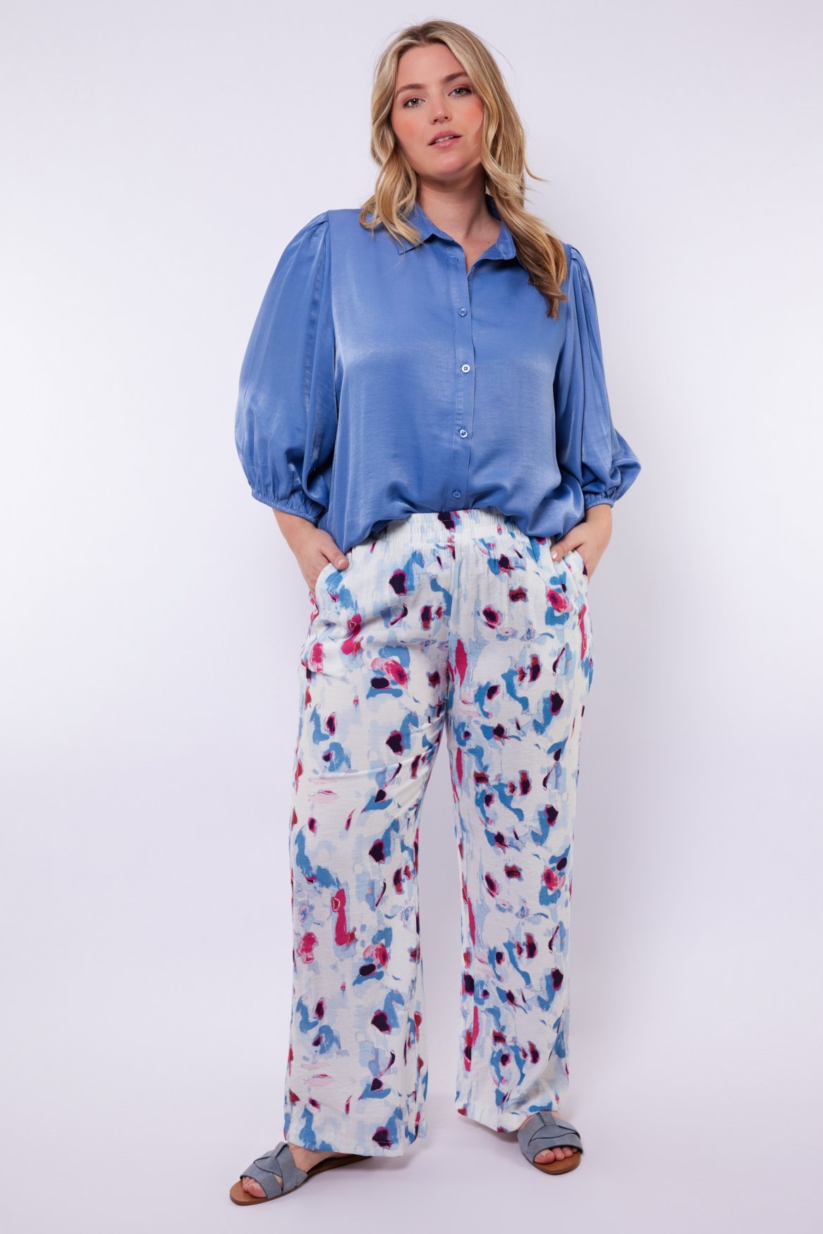 Exxcellent Nikkie pants z6 - Offwhite/Dusty Blue, 44