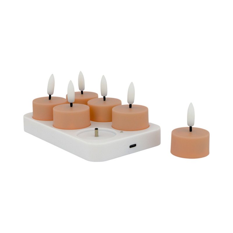 LED Kaars Tealight Set 6 LED perzik