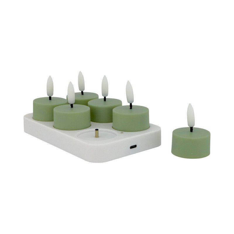 LED Kaars Tealight Set 6 LED celadon