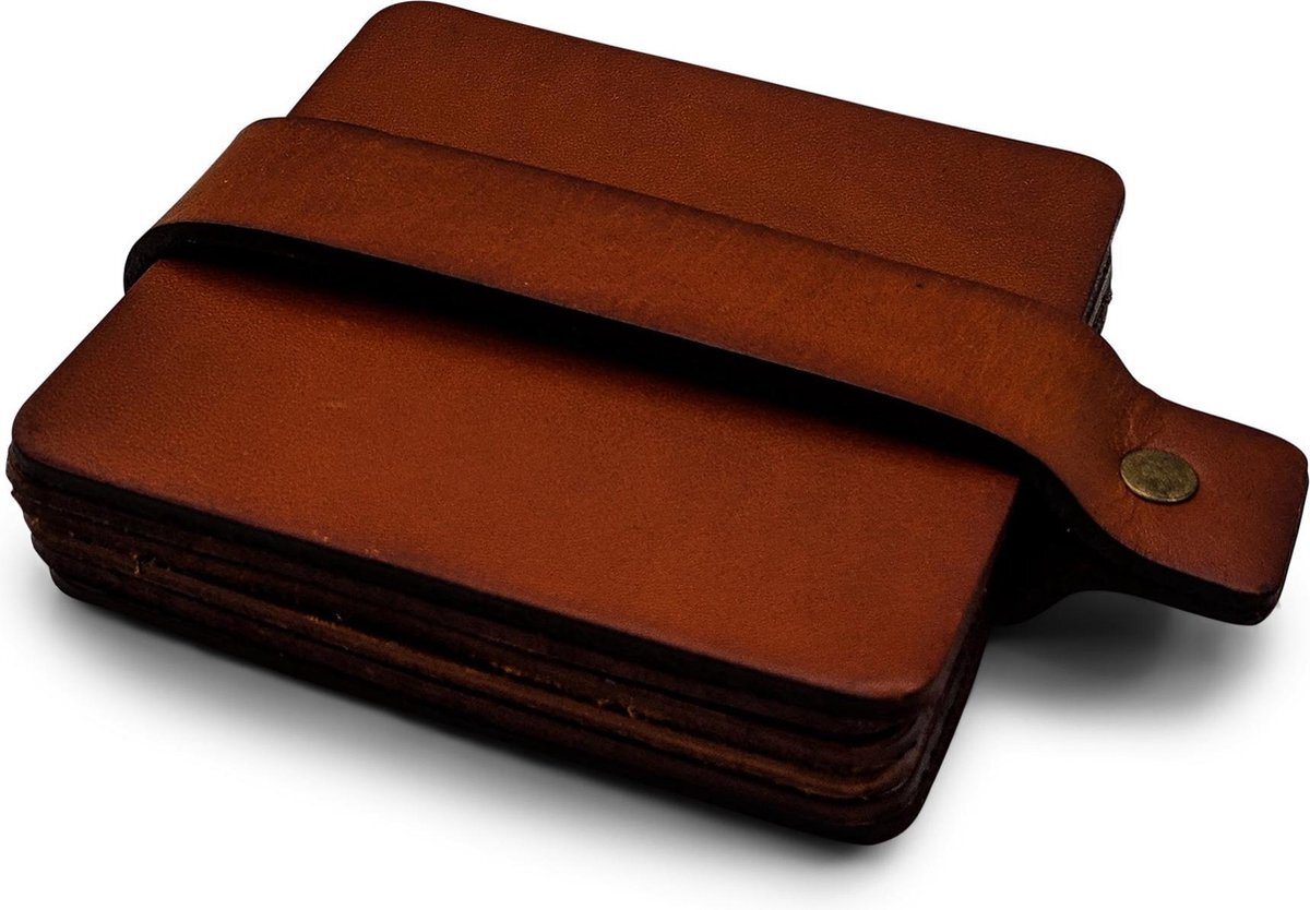 Onderzetters leer vierkant cognac