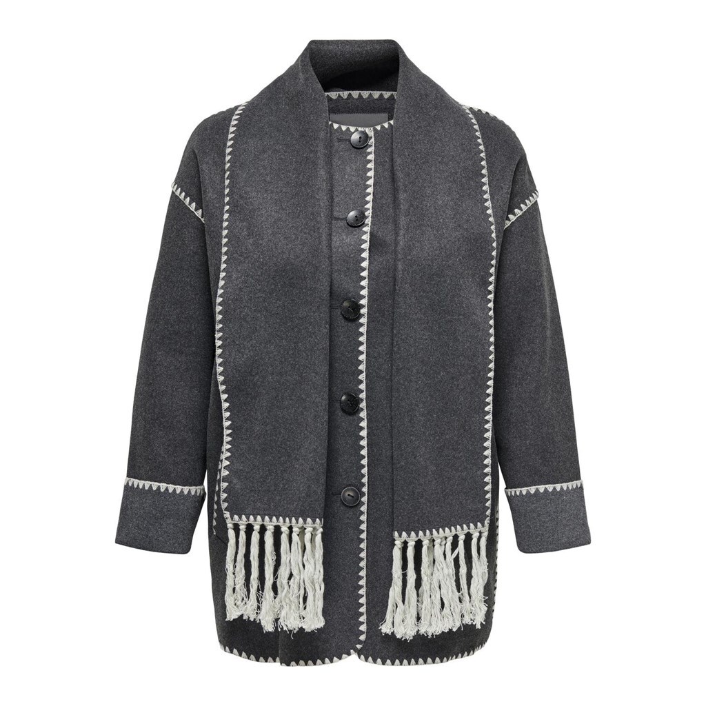 sale only ck CARELBA SCALLOP EDGE SCARF COAT OTW f4 - Dark Grey Melange Moonbeam, M-46/48