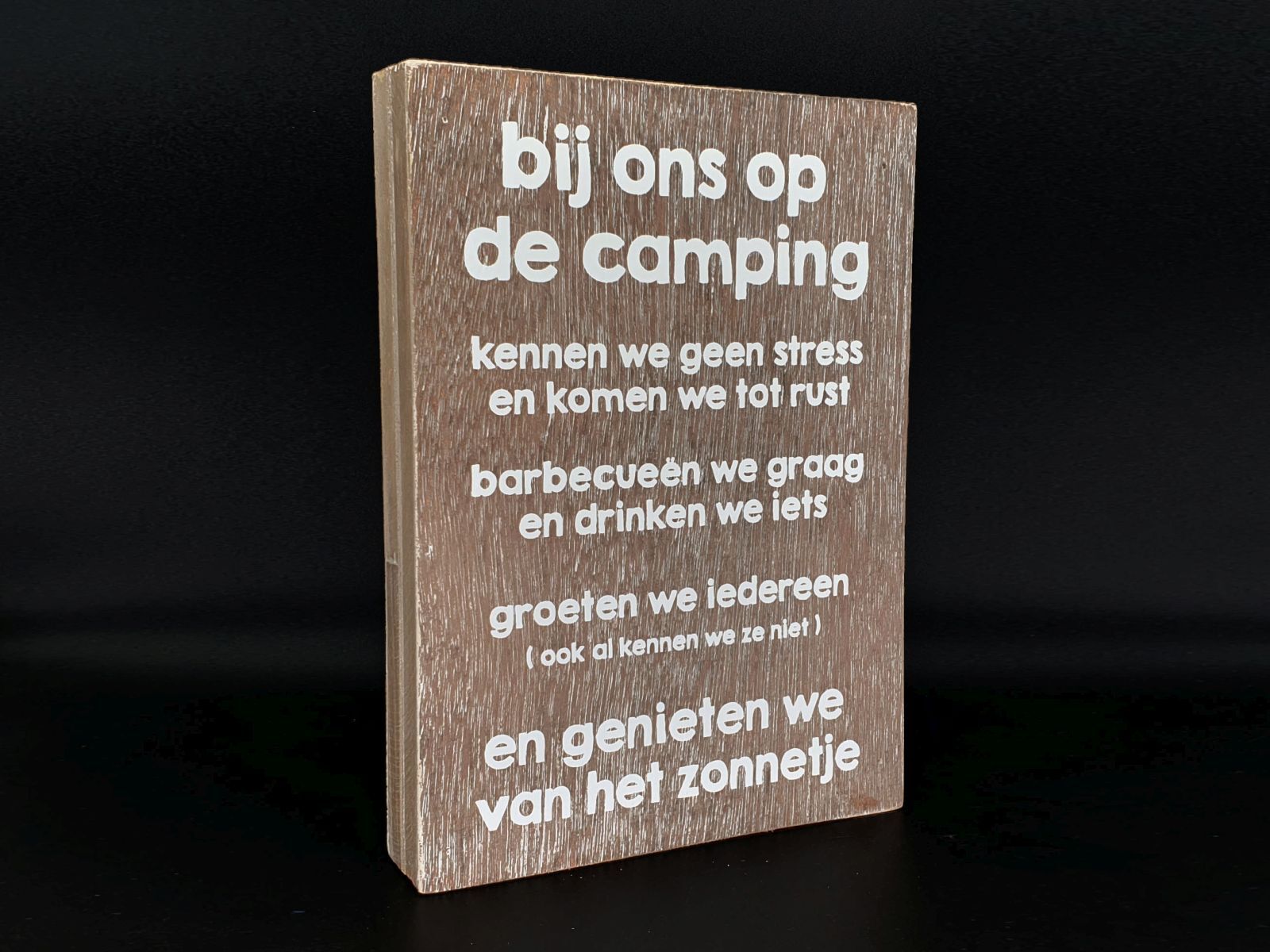 Wood art tekstblok 25x18cm bij ons op de camping natural