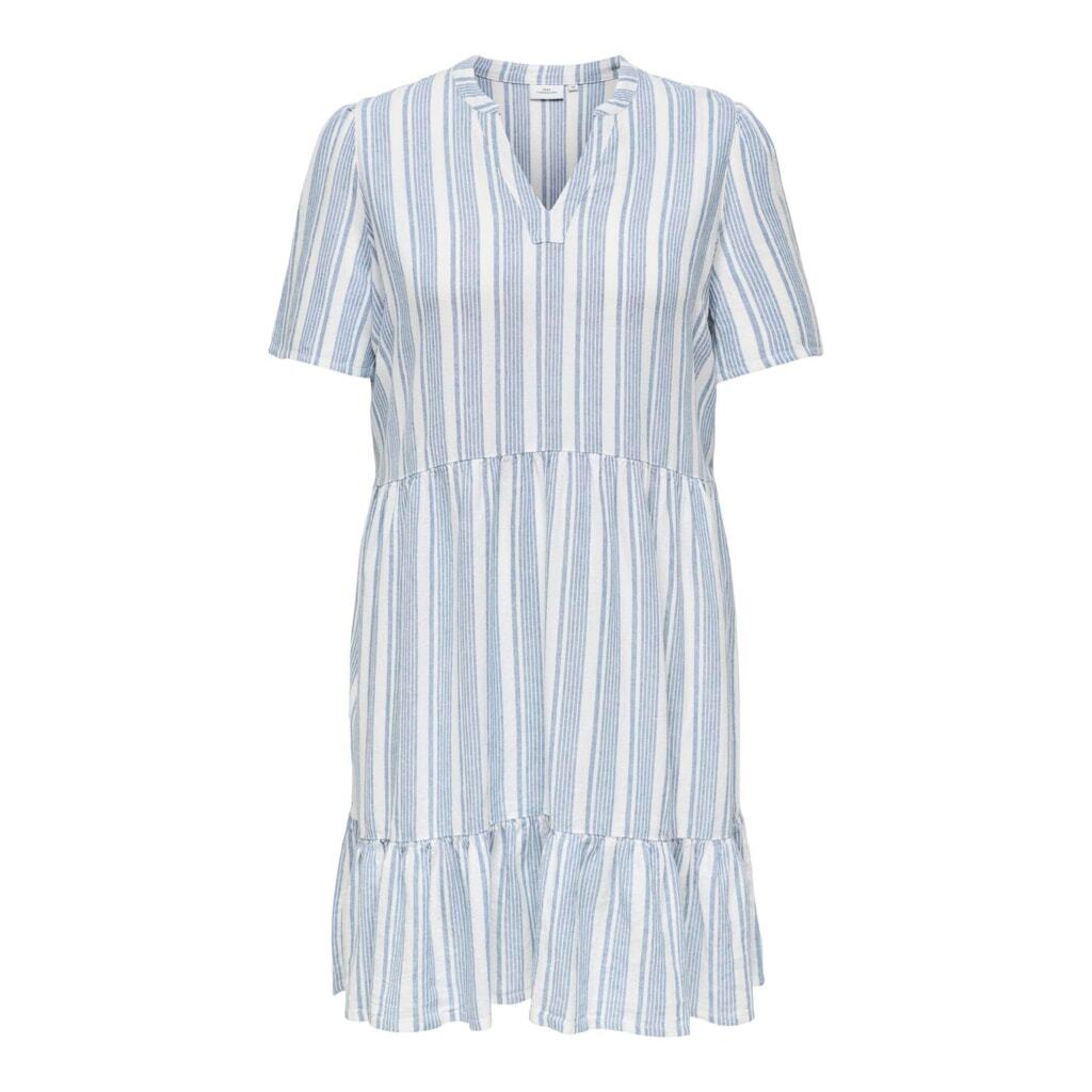 Only ck CARTIRI-CARO S/S V-NECK LIN DRESS  TLR - Coronet Blue BRIGHT WHITE, 46