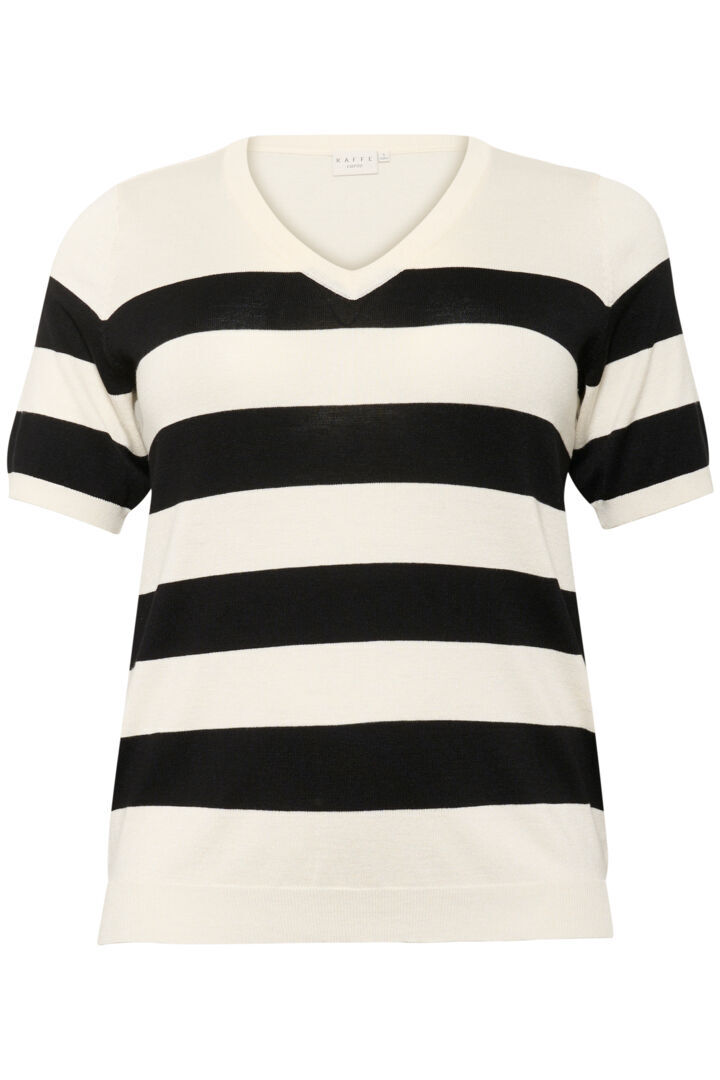 Kaffe curve KClizzy Striped V-neck f5 - Turtledove/black boldstripe, S=42/44