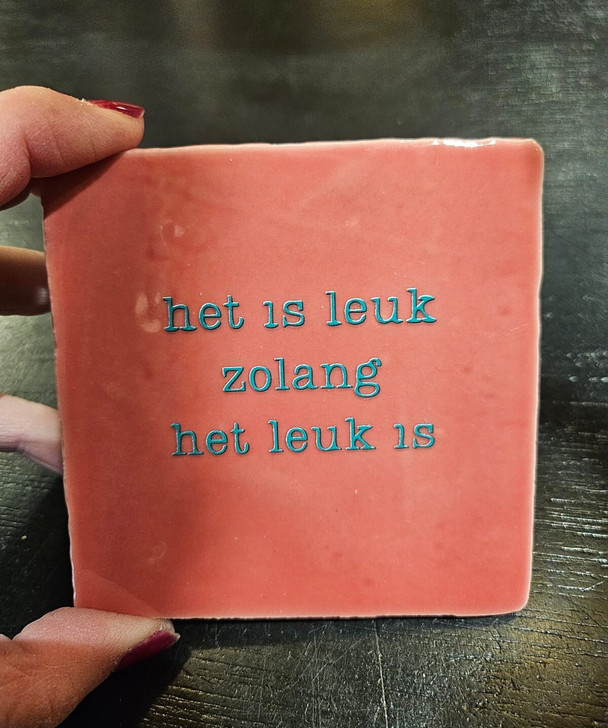 Tegeltje het is leuk zolang het leuk is oud roze