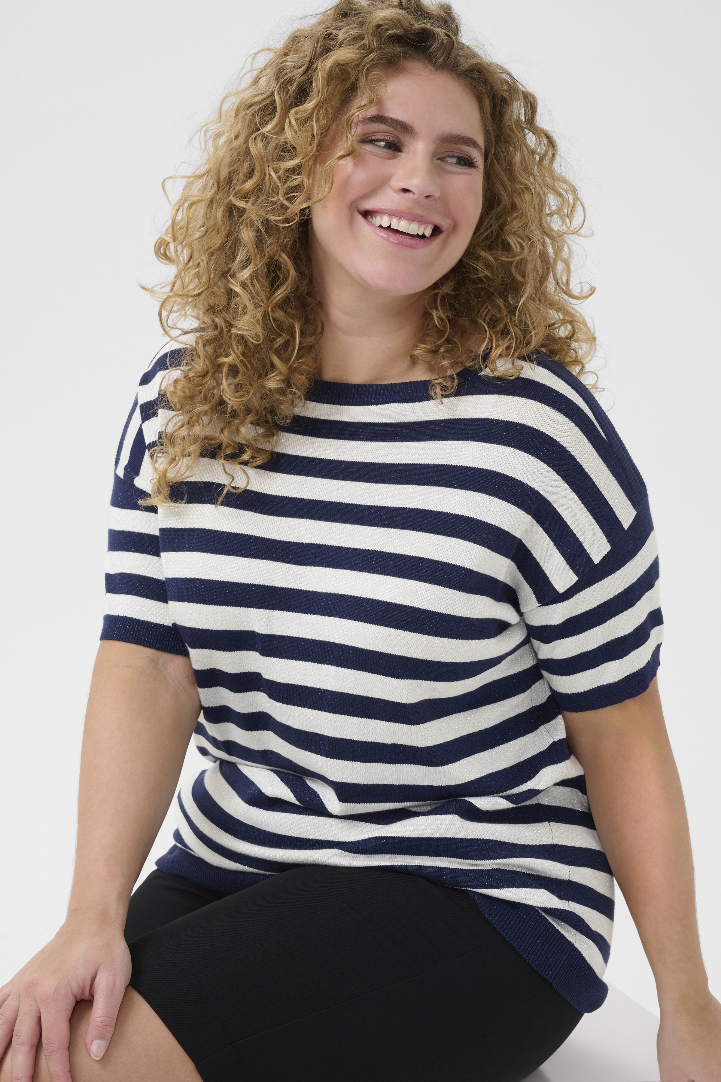 Kaffe curve KCregitta Striped Pullover z5 - Midnight/chalk lurex, S=42/44