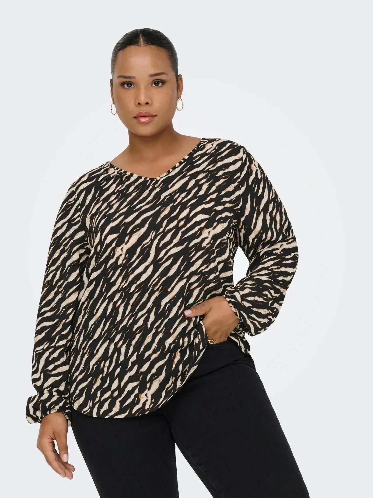 Only ck CARVICA LIFE L/S V-NECK TOP WVN NOOS f5 - Brush NOOS DIRIFTING ZEBRA, 50