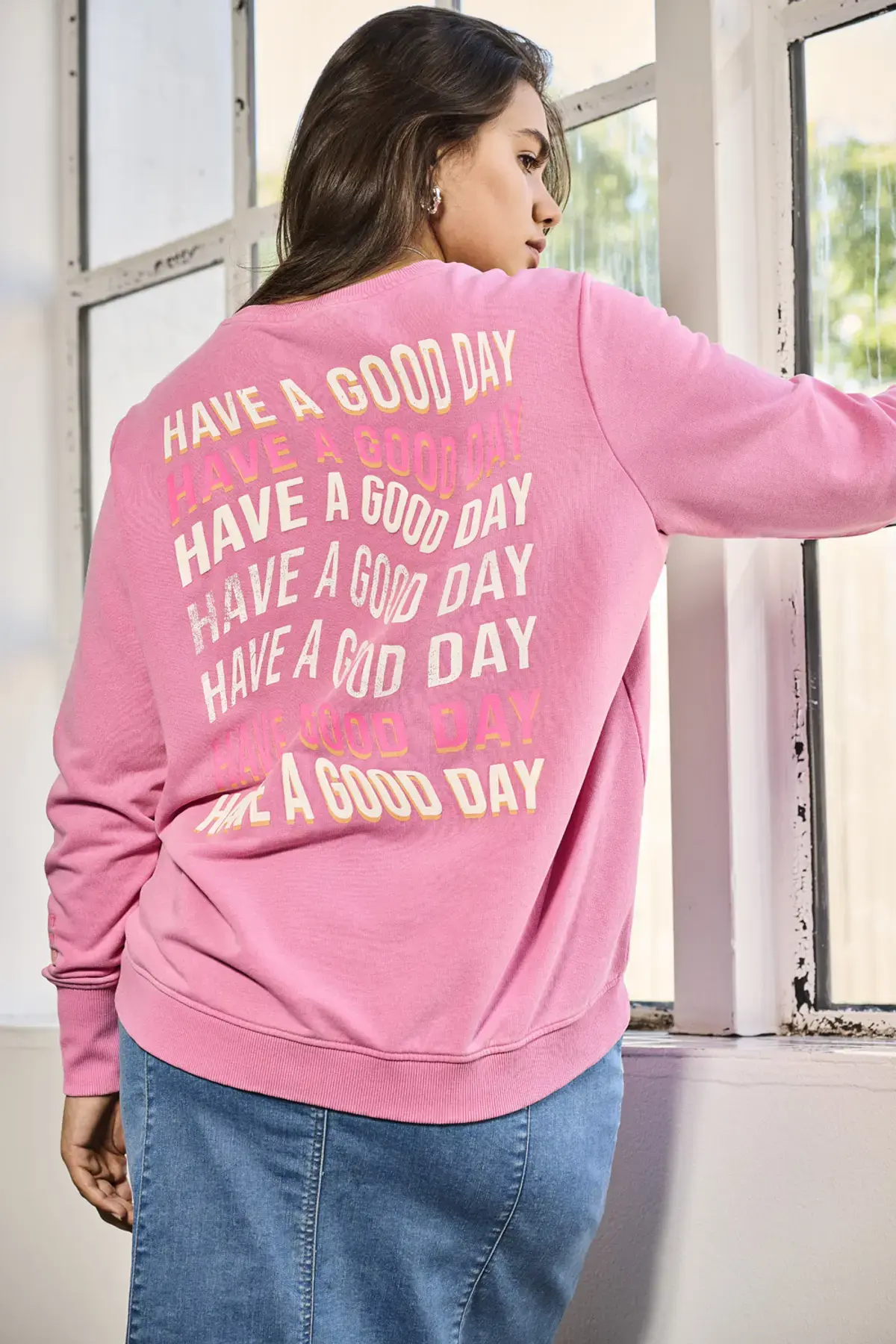 CARMAYA L/S O-NECK SWEAT JRS s6 - Wild Orchid Print + faux wash, S-42/44