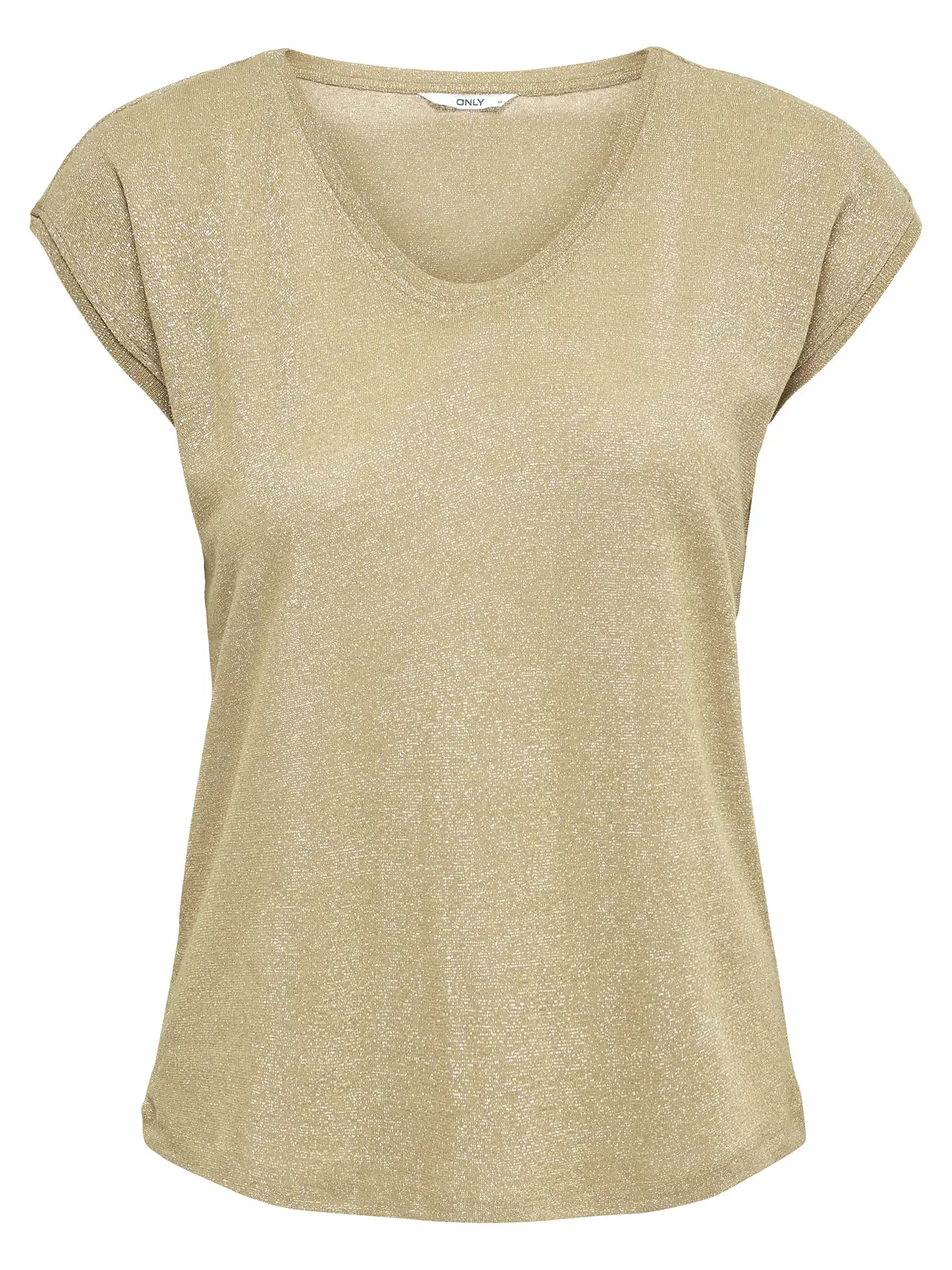 CARSILVERY S/S V NECK LUREX TOP JRS NOOS z6 - Gold Colour, M-46/48