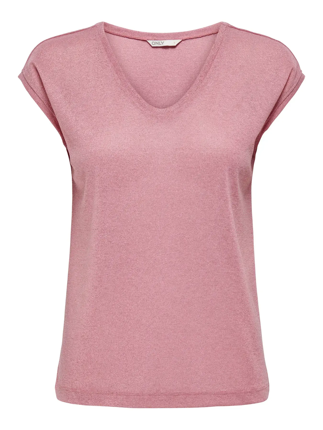 CARSILVERY S/S V NECK LUREX TOP JRS NOOS z6 - Bonbon TONE IN TONE LUREX, M-46/48